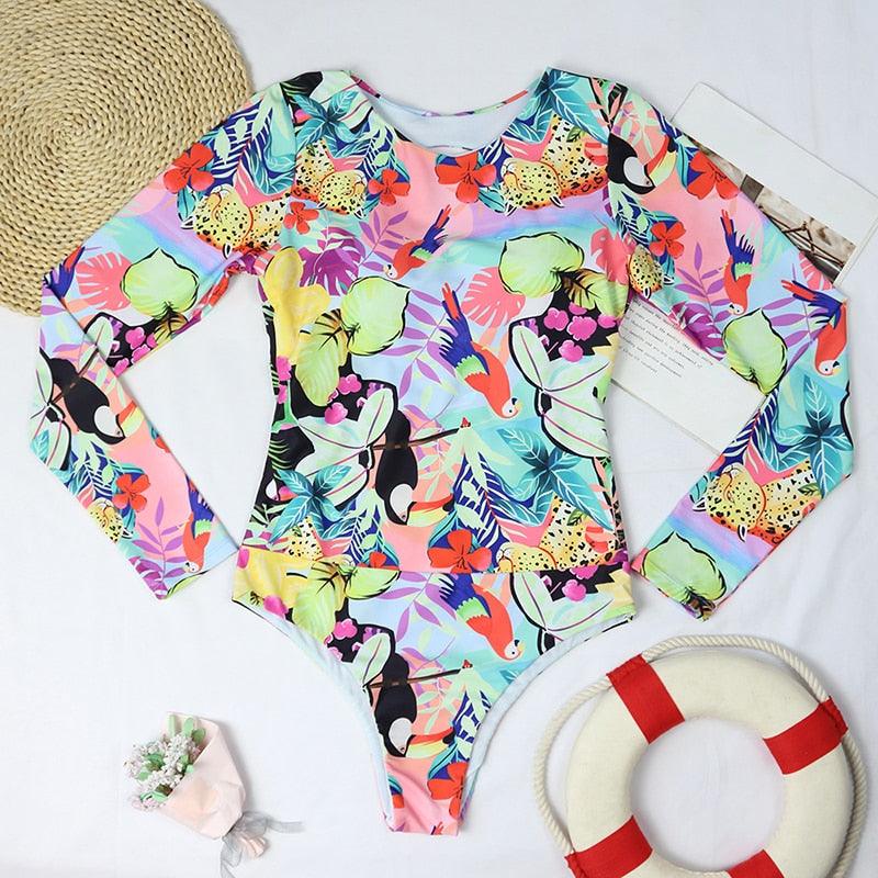 Conjunto de Bikini de Manga Larga con Estampado de Tigre para Mujeres