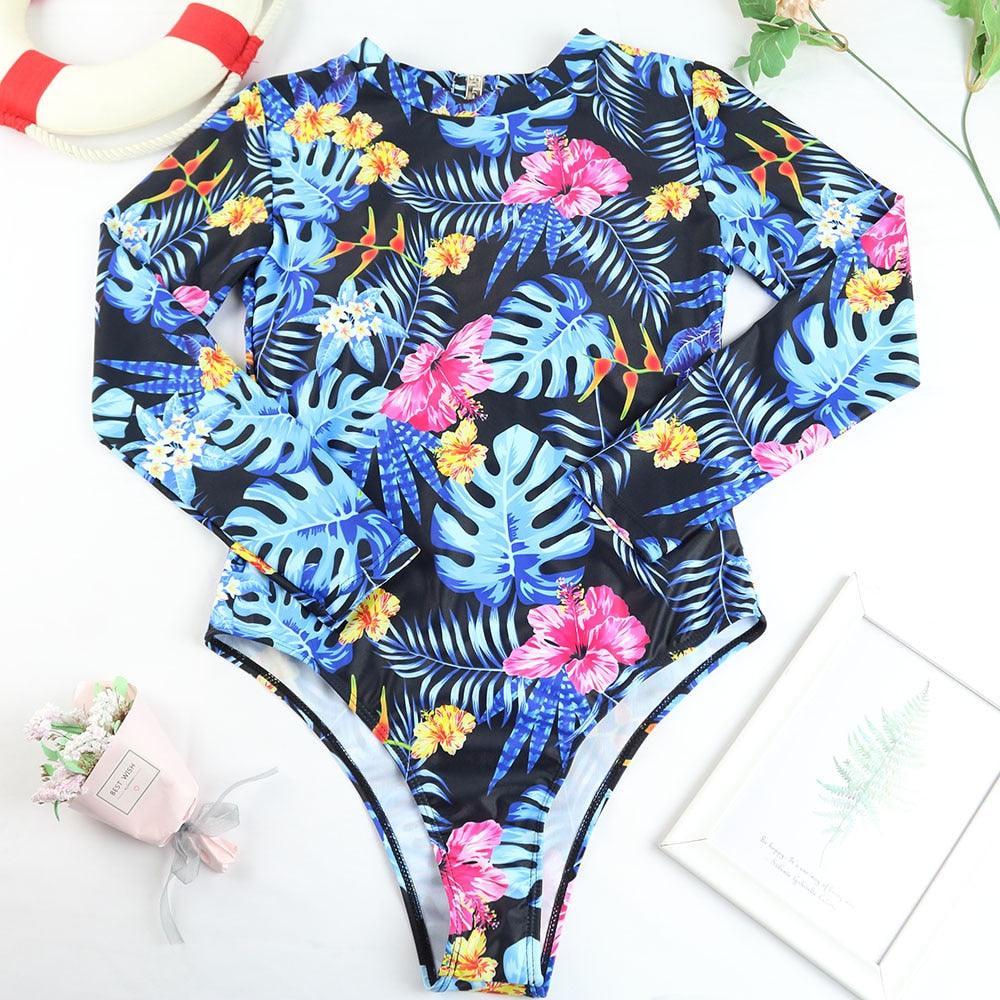 Conjunto de Bikini de Manga Larga con Estampado de Tigre para Mujeres