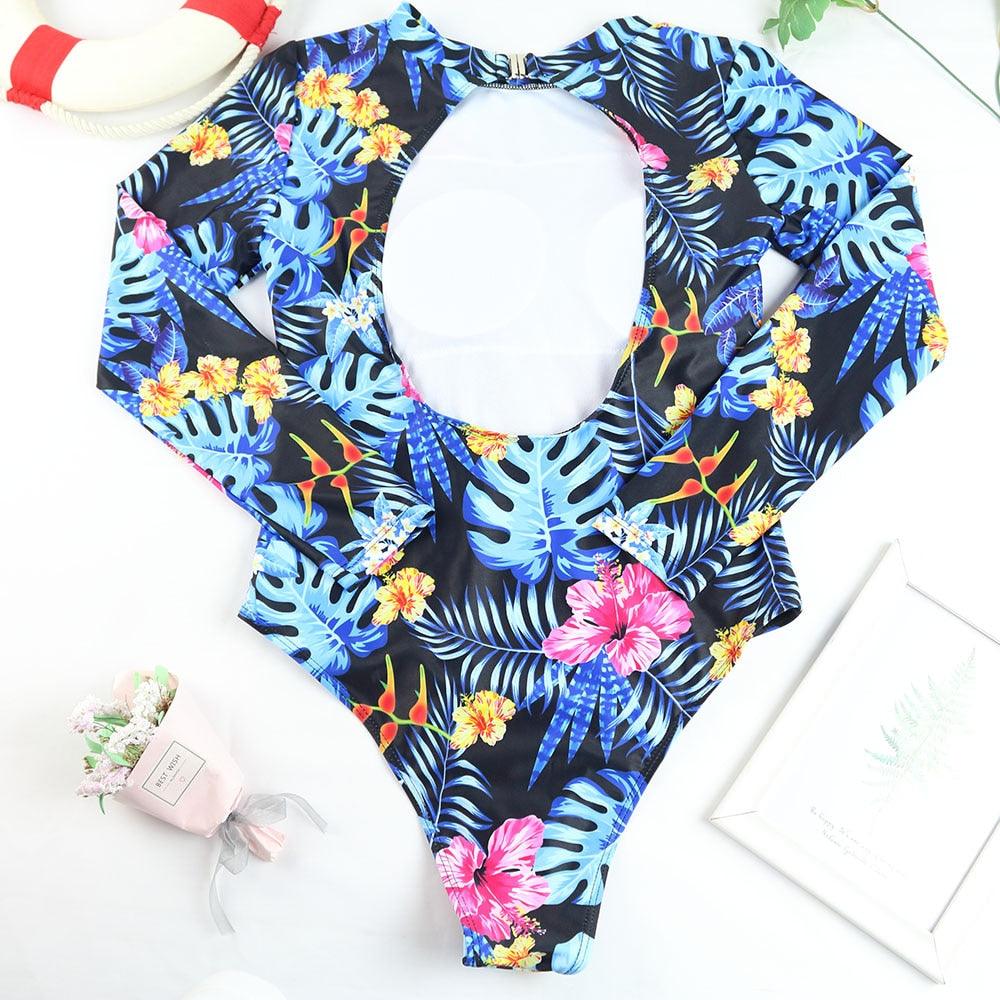 Conjunto de Bikini de Manga Larga con Estampado de Tigre para Mujeres