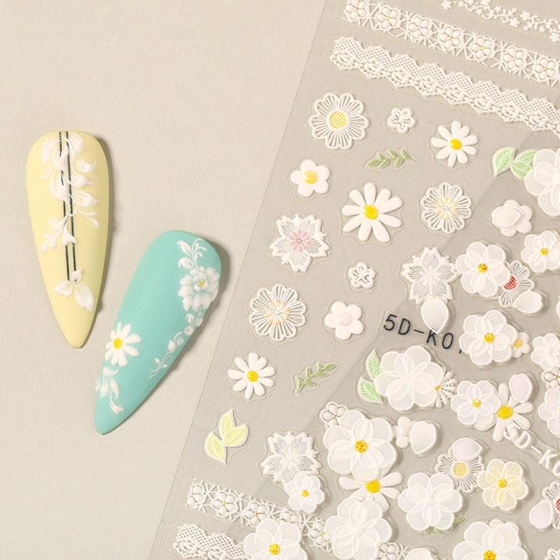 Elegant White Flower Lace Nail Art Stickers