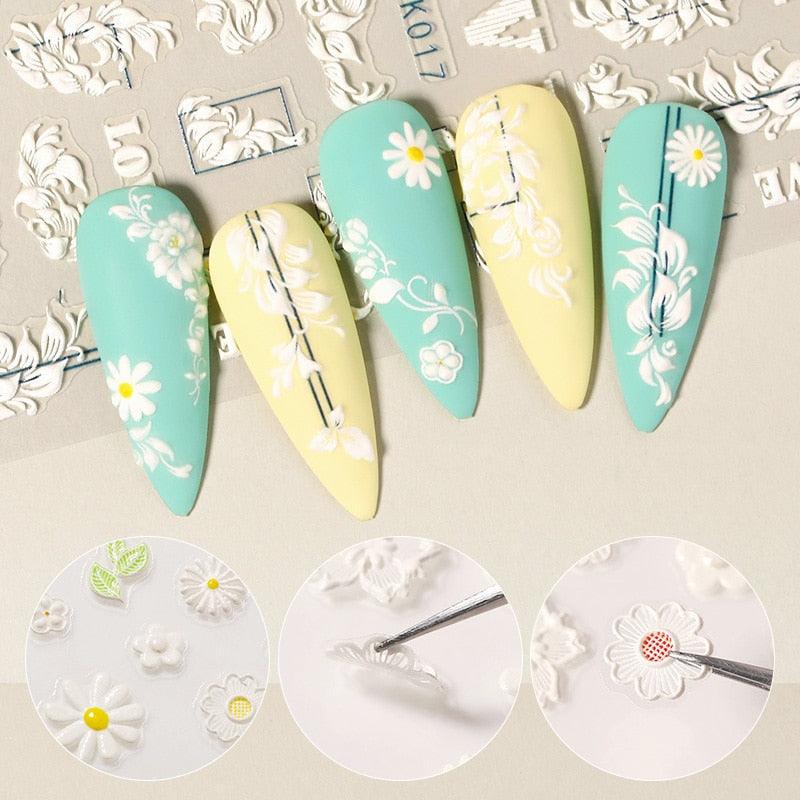 Elegant White Flower Lace Nail Art Stickers
