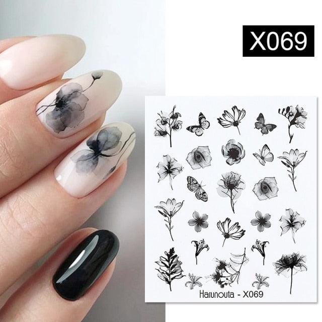 Calcomanías de Arte de Uñas con Líneas Francesas de Cáscara de Huevo - Diseño Floral Geométrico