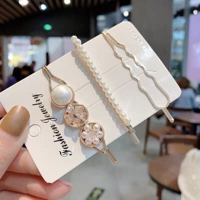 Juego de Clips para el Cabello Geométricos de Perlas Elegantes para Mujeres