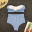 Conjunto de Bikini de Cintura Alta a Rayas Blancas y Azules Retro