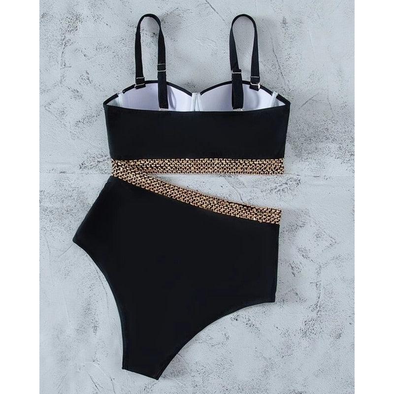 Ensemble de bikini noir taille haute de luxe pour femmes