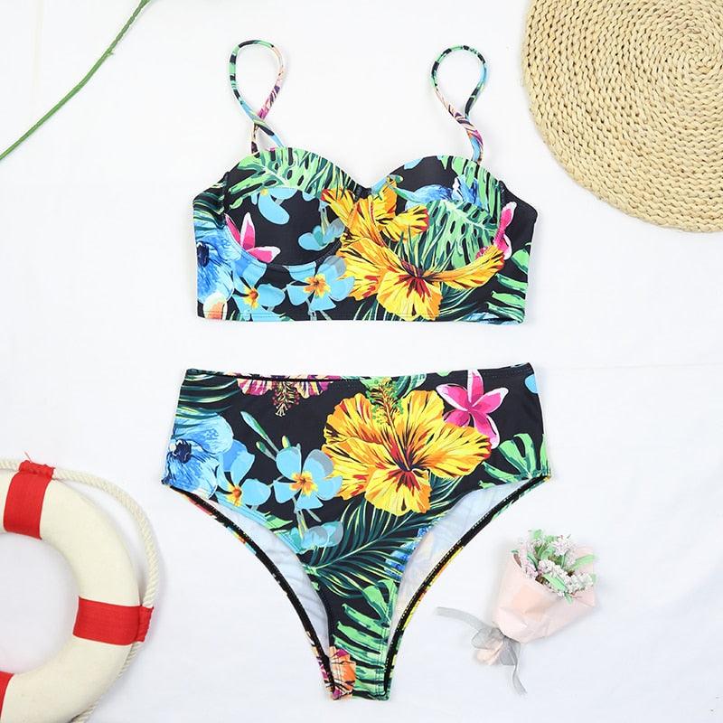 Ensemble de bikini noir taille haute de luxe pour femmes