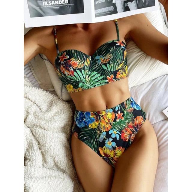 Ensemble de bikini noir taille haute de luxe pour femmes