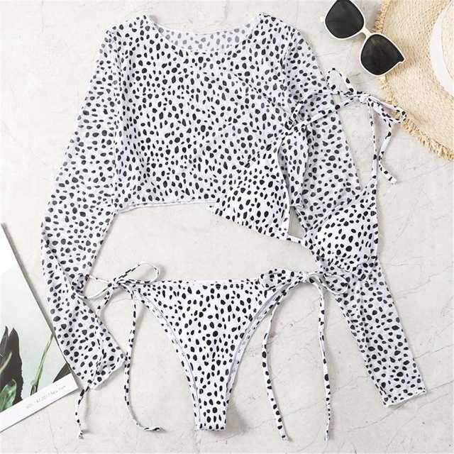 Chic Leopard Print Long Sleeve Bikini Set for Women - Stylish Swimwear - Korvel