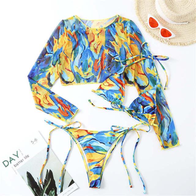 Chic Leopard Print Long Sleeve Bikini Set for Women - Stylish Swimwear - Korvel