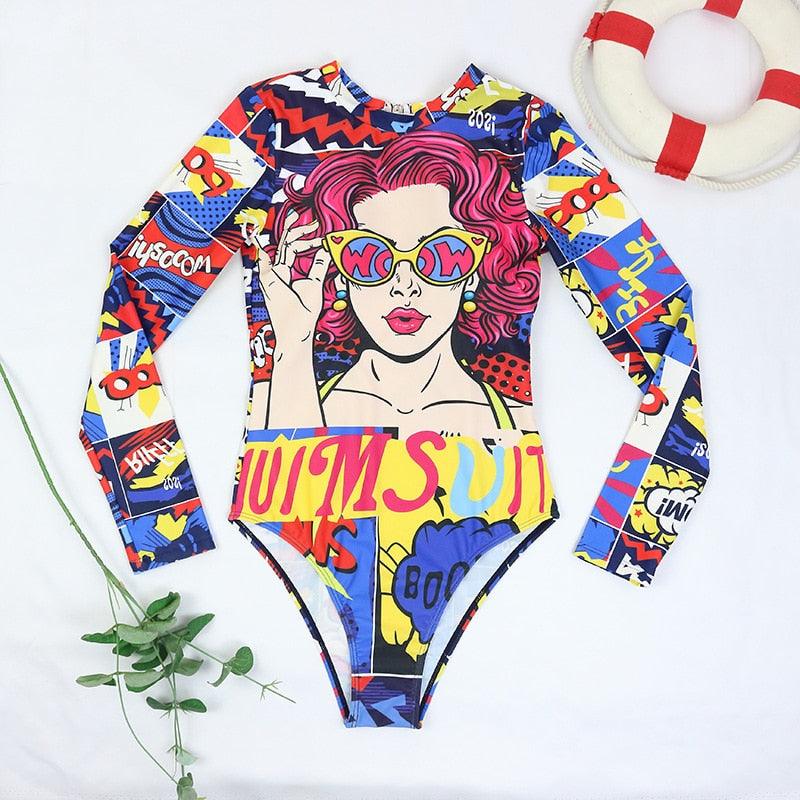 Conjunto de Bikini de Manga Larga con Estampado de Tigre para Mujeres