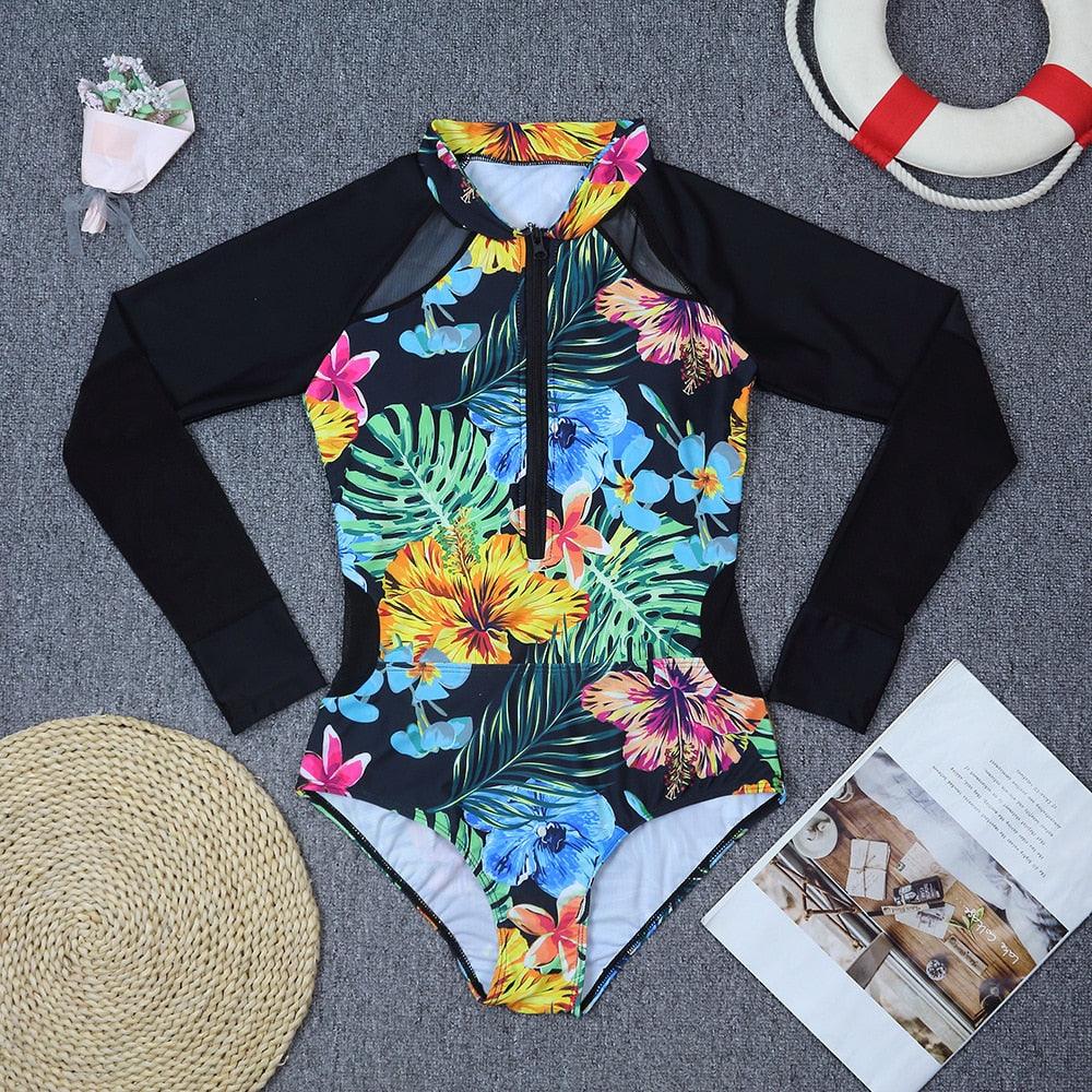 Conjunto de Bikini de Manga Larga con Estampado de Tigre para Mujeres