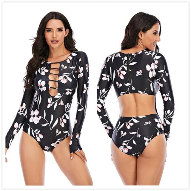 Conjunto de Bikini de Manga Larga con Estampado de Tigre para Mujeres