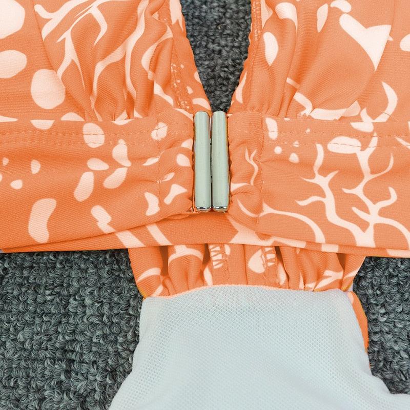 Conjunto de Bikini de Manga Larga con Estampado de Tigre para Mujeres