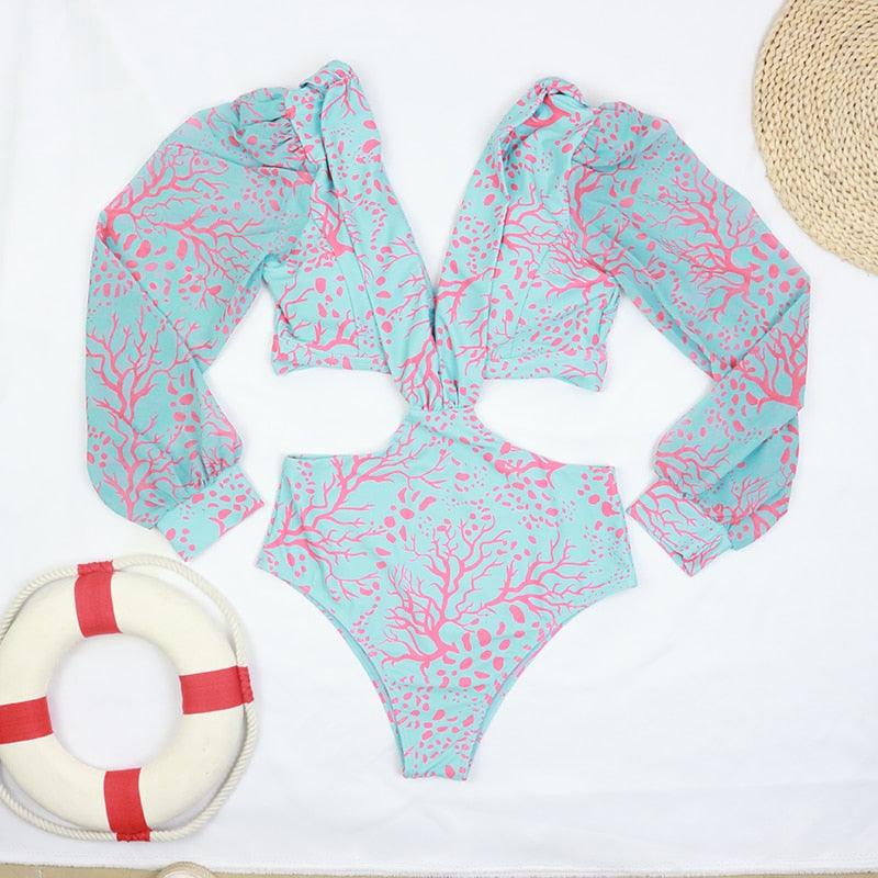 Conjunto de Bikini de Manga Larga con Estampado de Tigre para Mujeres