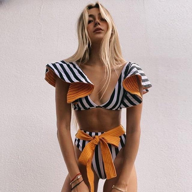 Ensemble de bikini à volants élégant en deux pièces pour femmes