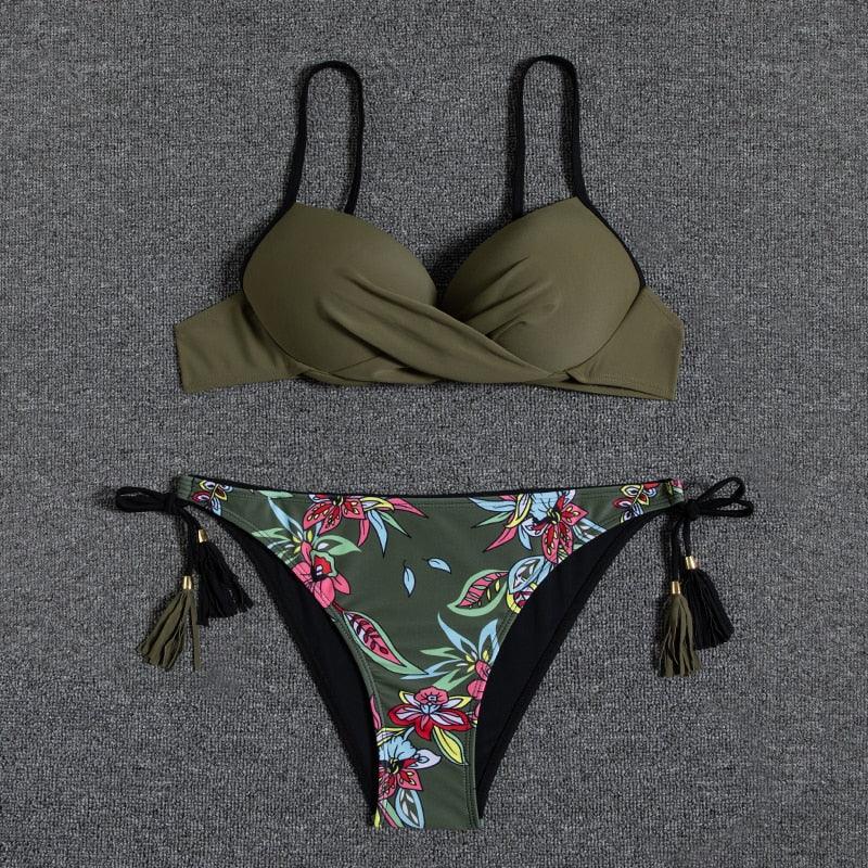 Conjunto de Bikini Push Up con Estampado Floral para Mujeres