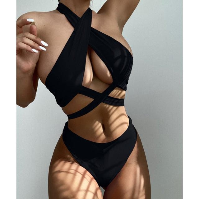 Ensemble de bikinis croisés à col halter - Maillots de bain pour femmes