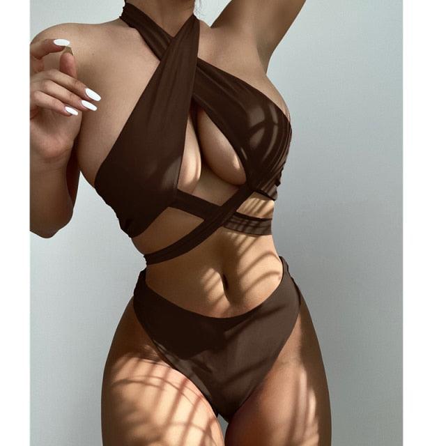 Ensemble de bikinis croisés à col halter - Maillots de bain pour femmes