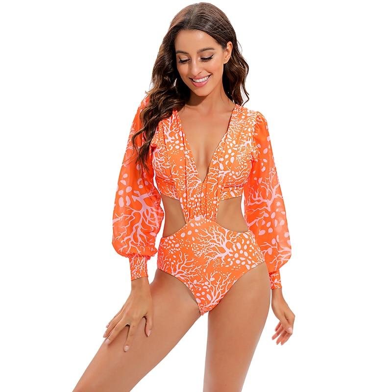 Conjunto de Bikini de Manga Larga con Estampado de Tigre para Mujeres