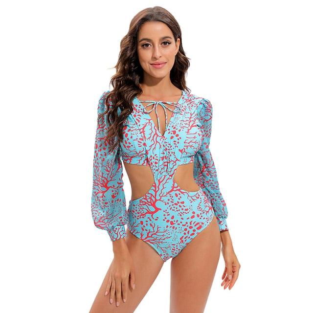 Conjunto de Bikini de Manga Larga con Estampado de Tigre para Mujeres