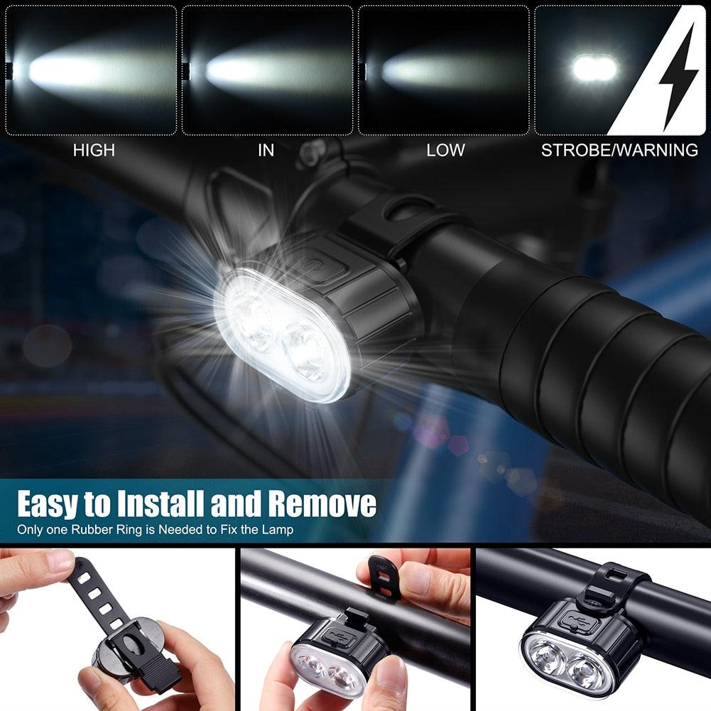 Luces LED recargables por USB para bicicletas - Conjunto de seguridad delantero y trasero