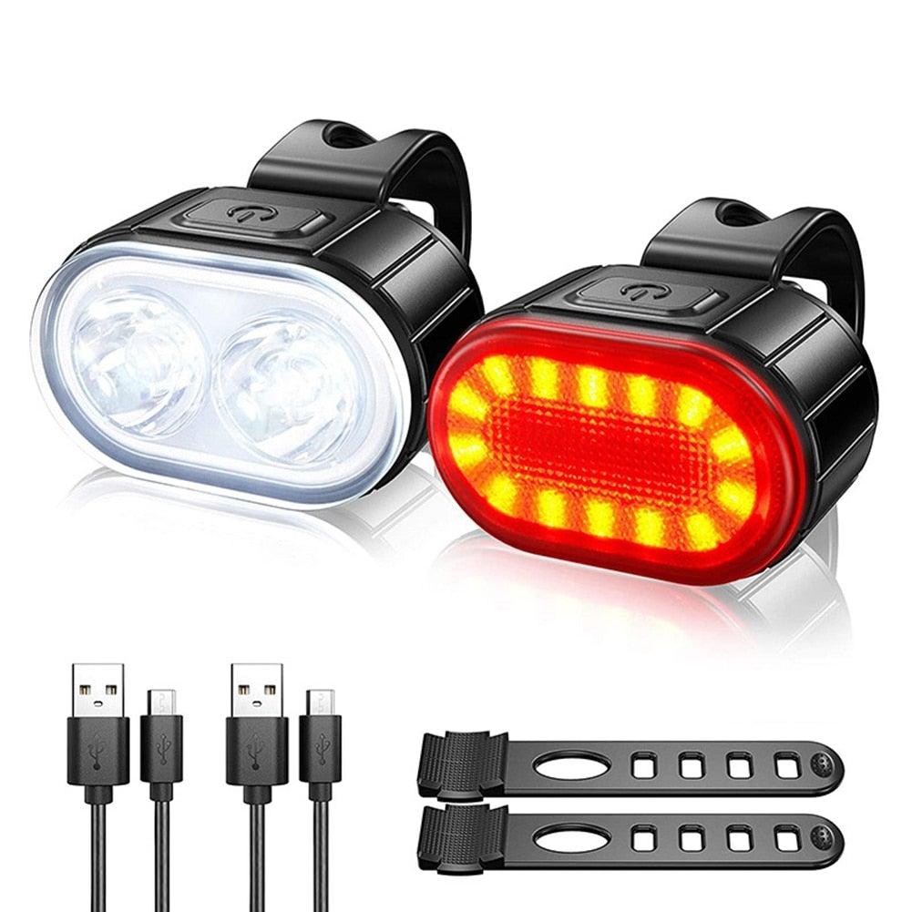 Luces LED recargables por USB para bicicletas - Conjunto de seguridad delantero y trasero