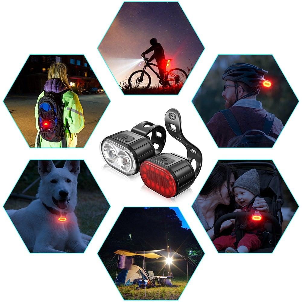 Luces LED recargables por USB para bicicletas - Conjunto de seguridad delantero y trasero