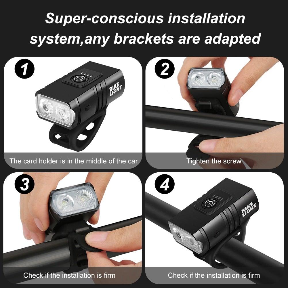 Luces LED recargables por USB para bicicletas - Conjunto de seguridad delantero y trasero