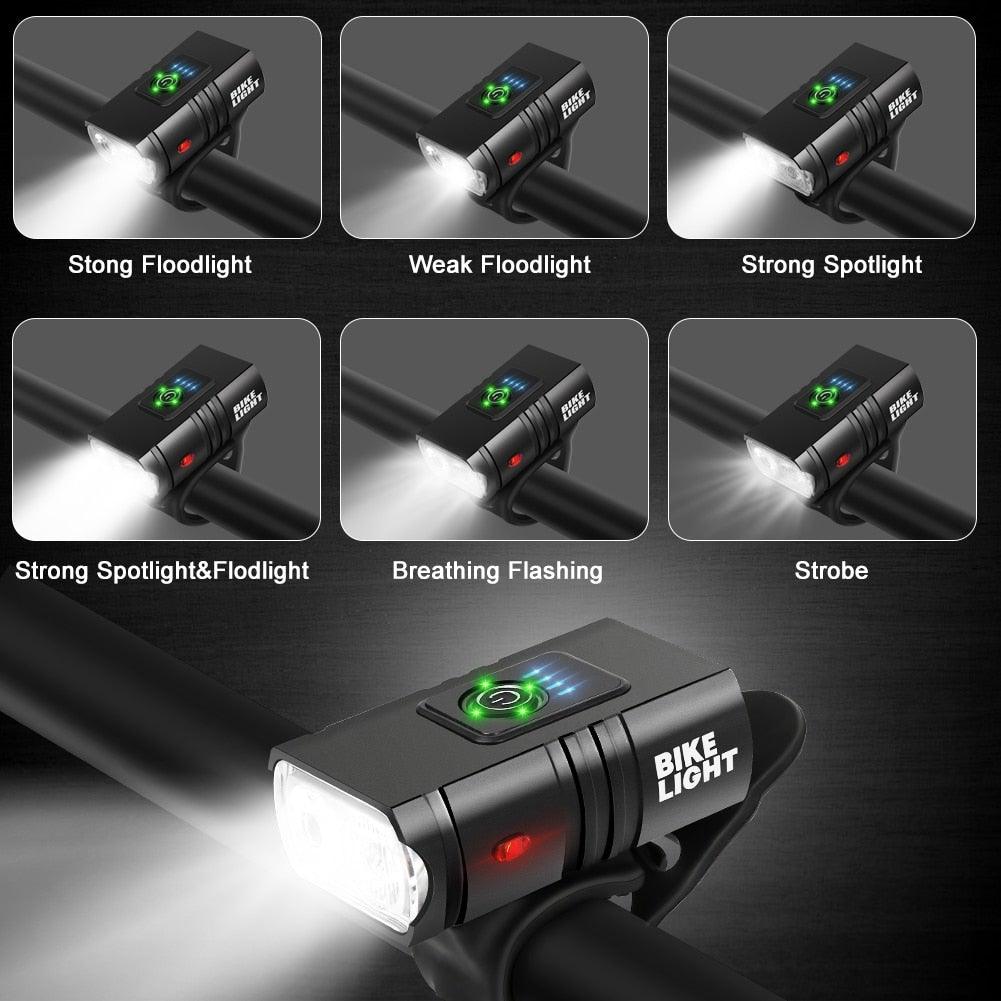 Luces LED recargables por USB para bicicletas - Conjunto de seguridad delantero y trasero