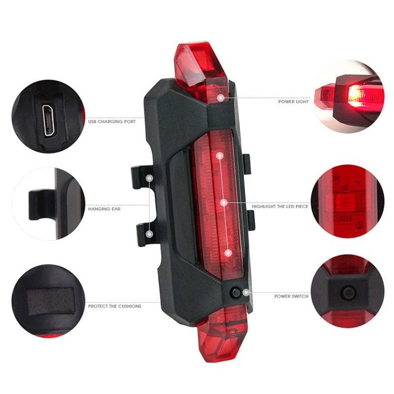 Luces LED recargables por USB para bicicletas - Conjunto de seguridad delantero y trasero