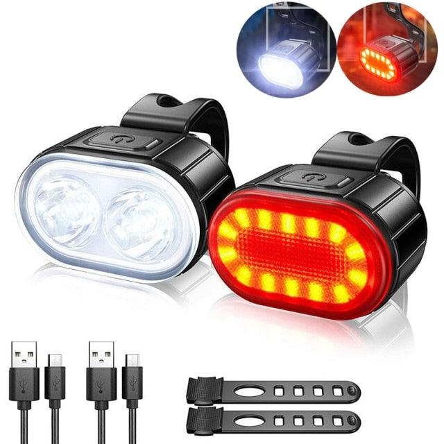 Luces LED recargables por USB para bicicletas - Conjunto de seguridad delantero y trasero