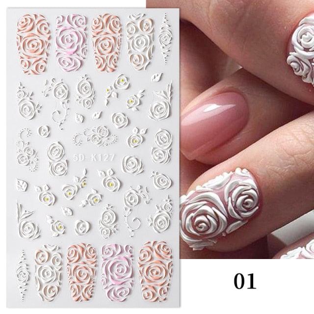 Elegant White Embossed Flower Lace Nail Art Stickers