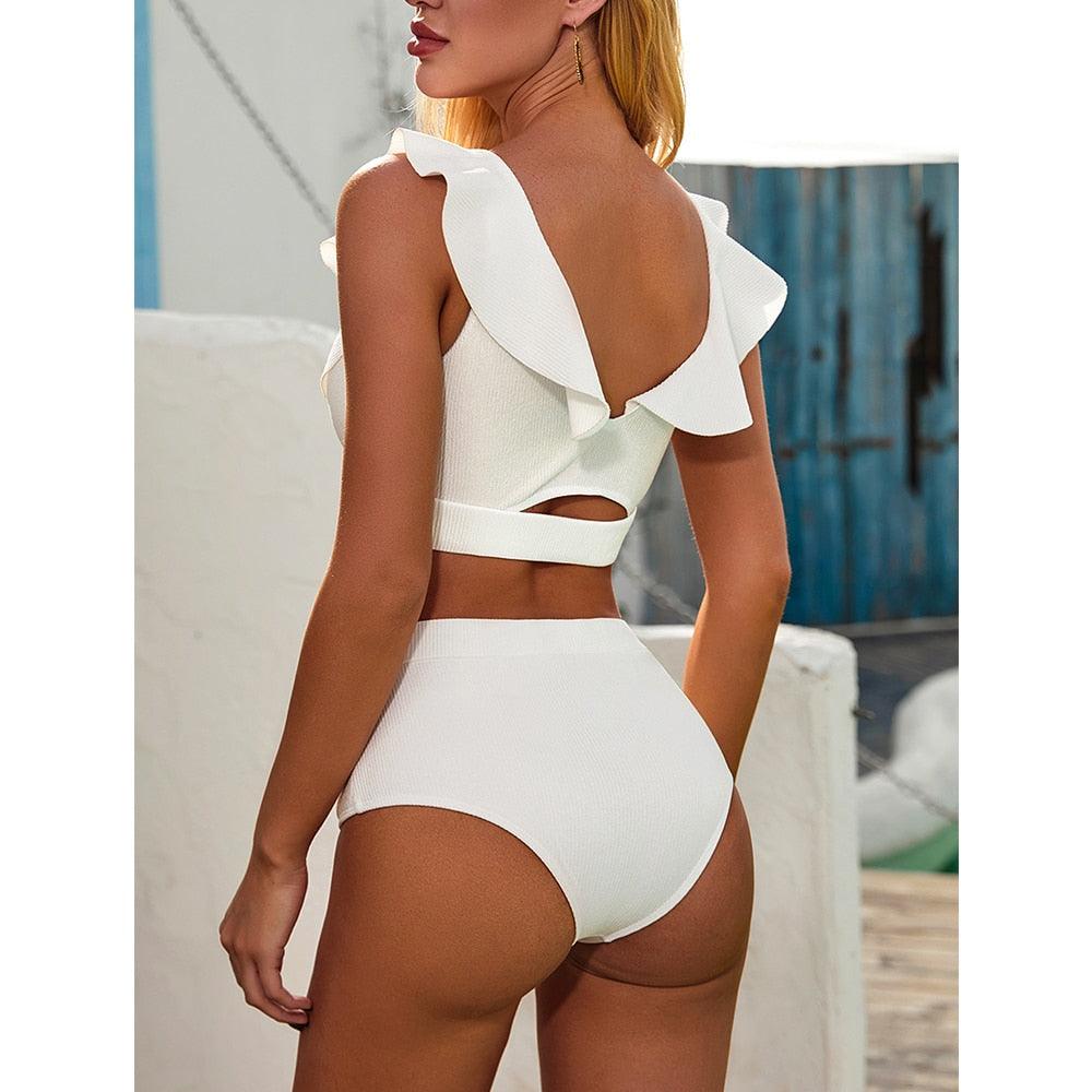 Chic High-Waisted Puff Sleeve Bikini Set for Women - Stylish Summer Swimwear - Korvel