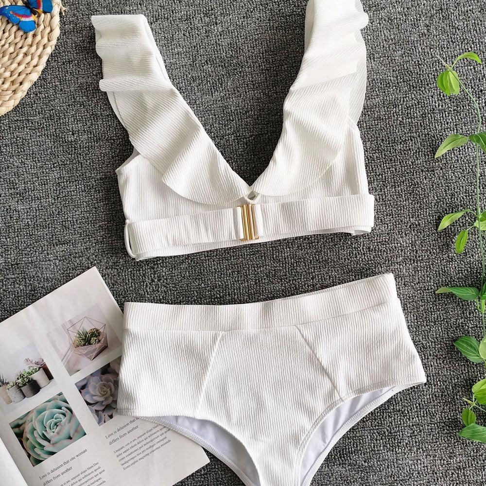 Chic High-Waisted Puff Sleeve Bikini Set for Women - Stylish Summer Swimwear - Korvel