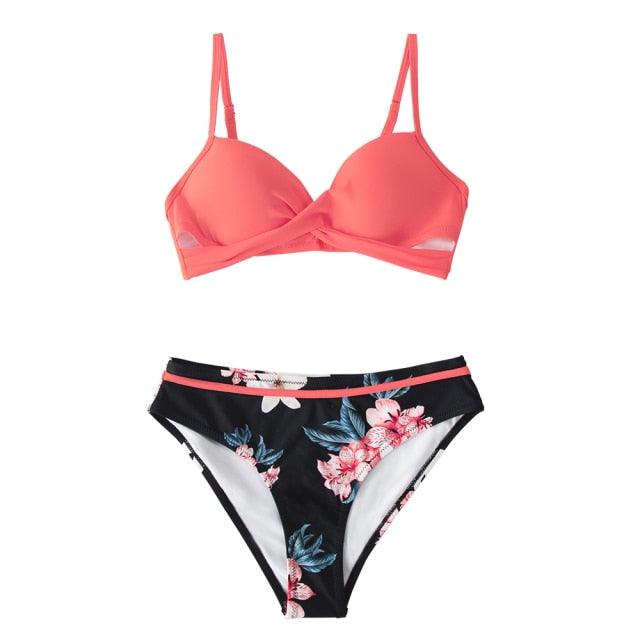 Floral Push-Up Bikini Set for Women - Stylish Two-Piece Swimwear - Korvel