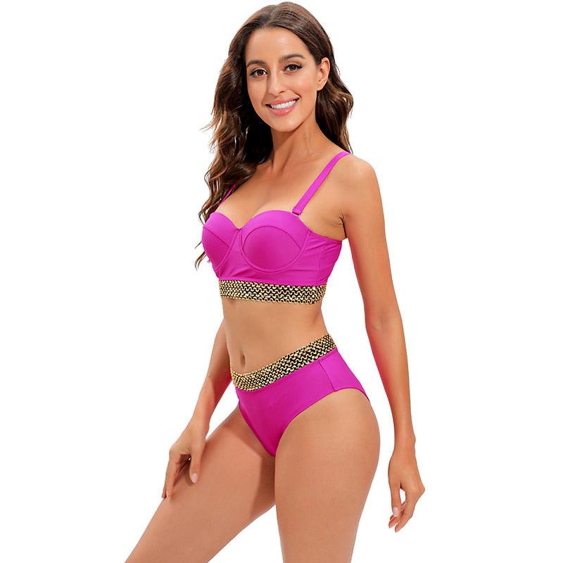 Chic High-Waisted Puff Sleeve Bikini Set for Women - Stylish Summer Swimwear - Korvel