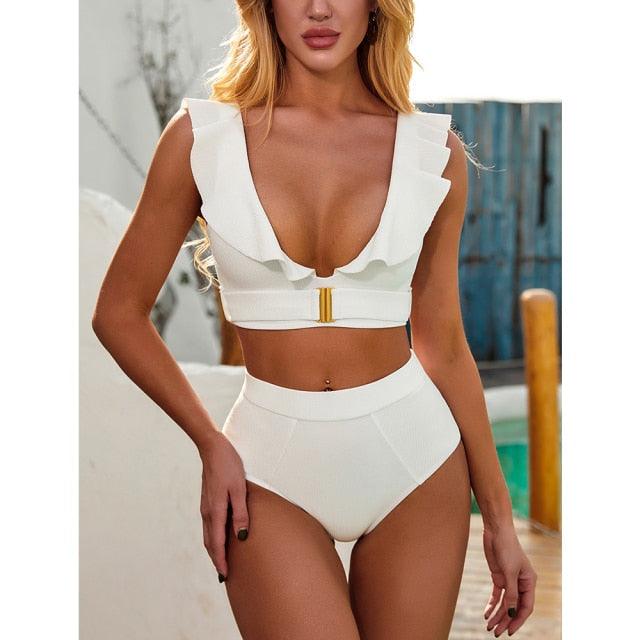 Chic High-Waisted Puff Sleeve Bikini Set for Women - Stylish Summer Swimwear - Korvel