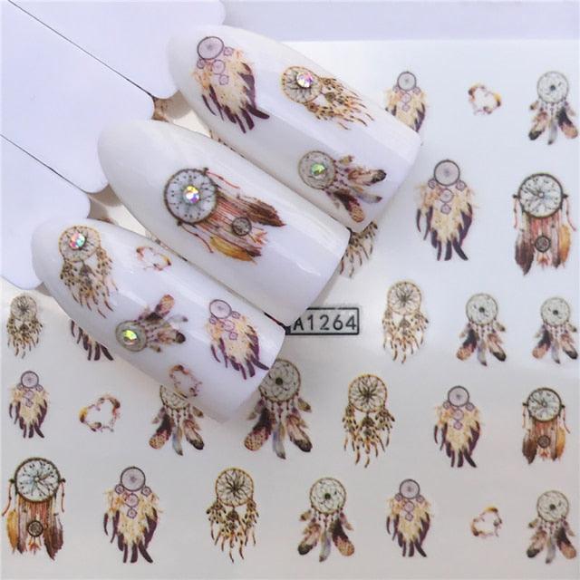 Autocollants d'art des ongles d'hiver - Designs d'élan et de loup