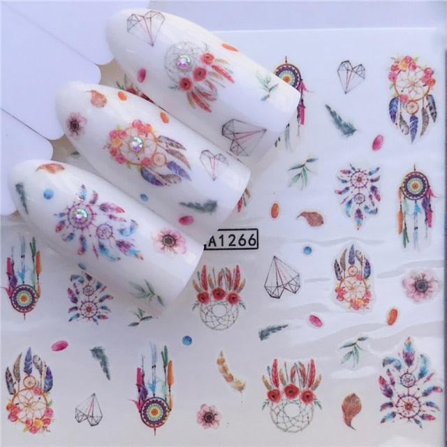 Autocollants d'art des ongles d'hiver - Designs d'élan et de loup