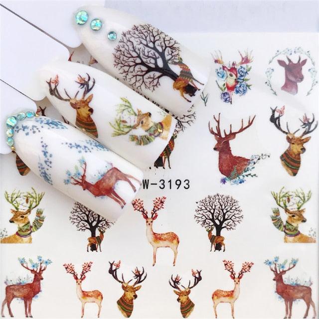 Autocollants d'art des ongles d'hiver - Designs d'élan et de loup