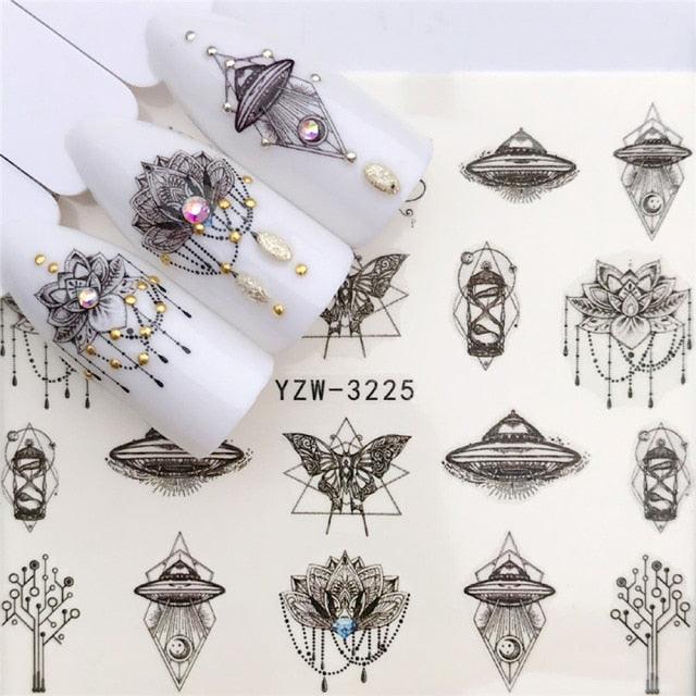 Autocollants d'art des ongles d'hiver - Designs d'élan et de loup