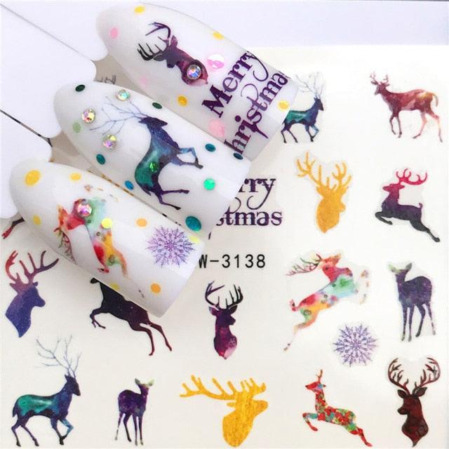 Autocollants d'art des ongles d'hiver - Designs d'élan et de loup