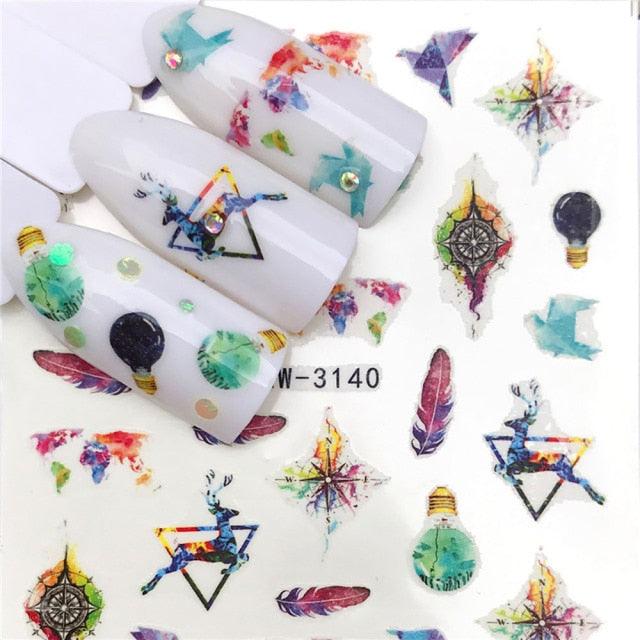 Autocollants d'art des ongles d'hiver - Designs d'élan et de loup
