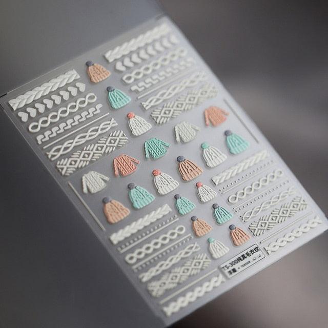 Calcomanías de Uñas 5D de Suéter de Punto de Invierno - Diseños Elegantes