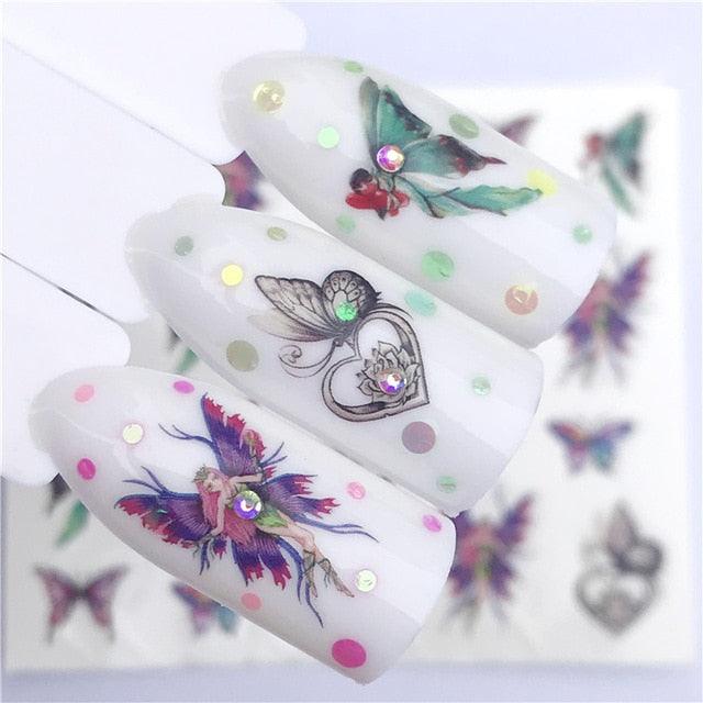 Autocollants d'Art des Ongles en Forme de Cœur et d'Étoile 3D - Décorations Adhésives Pailletées