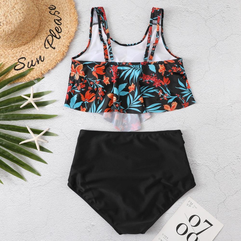 Conjunto de Bikini con Volantes de Cintura Alta para Tallas Grandes para Mujeres