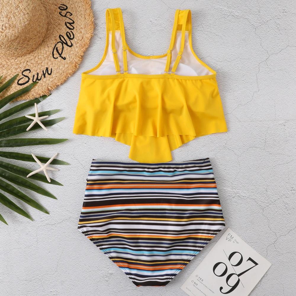 Conjunto de Bikini con Volantes de Cintura Alta para Tallas Grandes para Mujeres