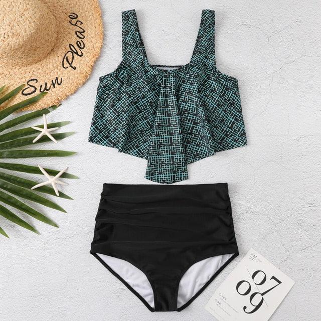 Conjunto de Bikini con Volantes de Cintura Alta para Tallas Grandes para Mujeres