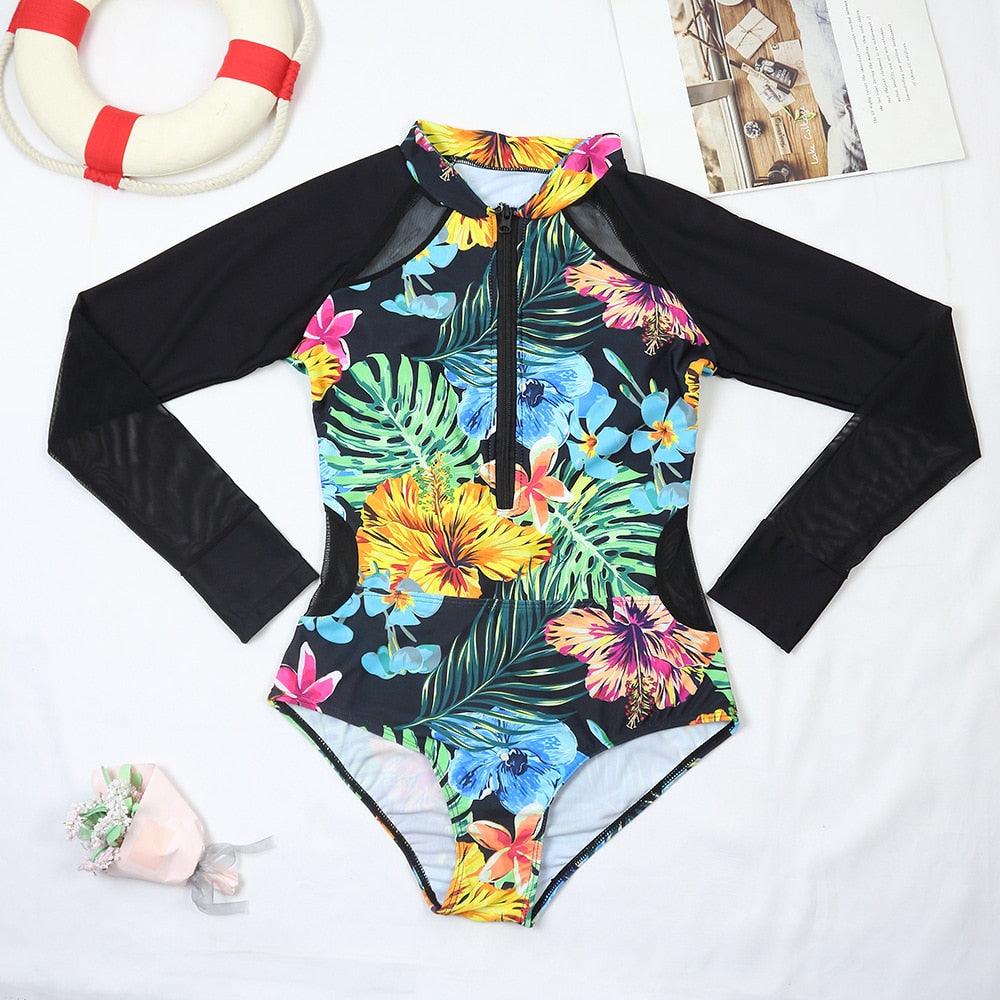 Conjunto de Bikini de Manga Larga con Estampado de Tigre para Mujeres