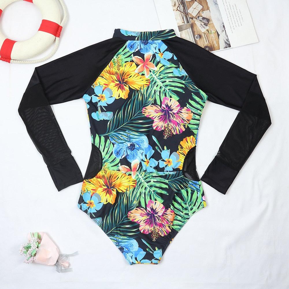 Conjunto de Bikini de Manga Larga con Estampado de Tigre para Mujeres